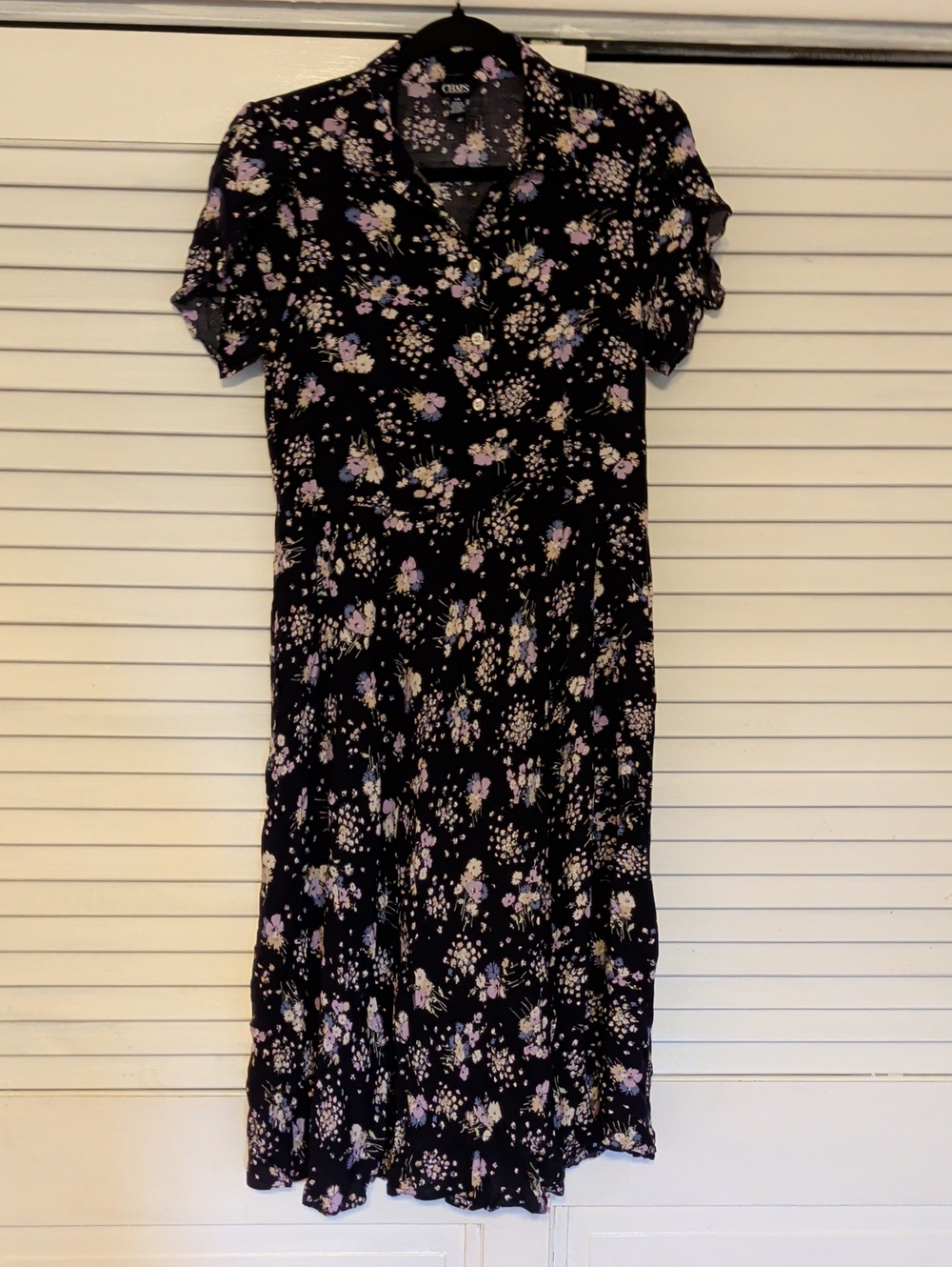 Ralph Lauren Chaps Navy Blue  Midi Dress with Lavender Floral Print